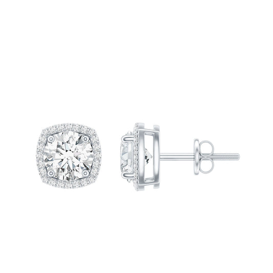Womens 2 Carat Cubic Zirconia Halo Stud Earrings in 14K Gold Plated Silver