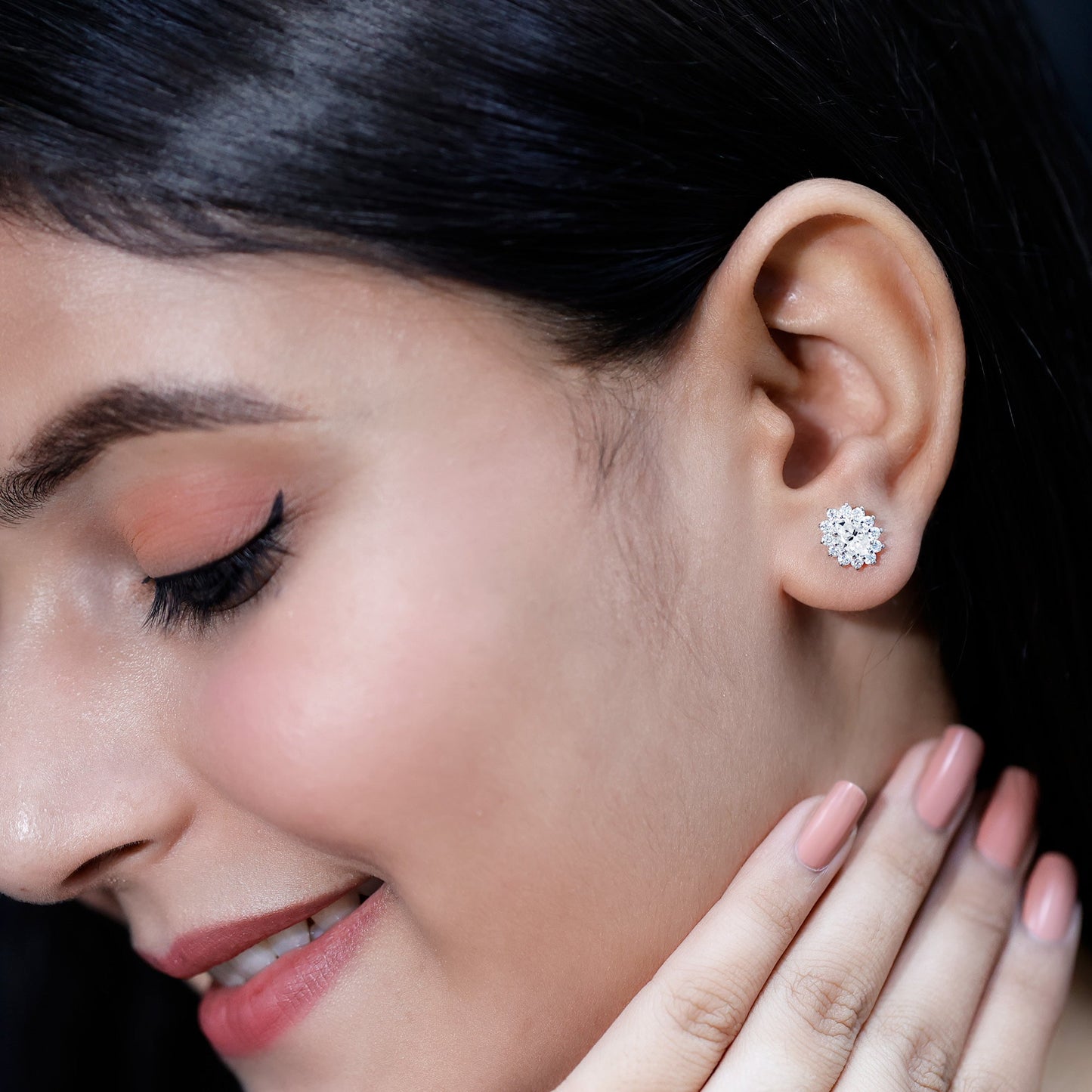 Oval Shaped CZ Diamond Halo Stud Earrings with Screw Back