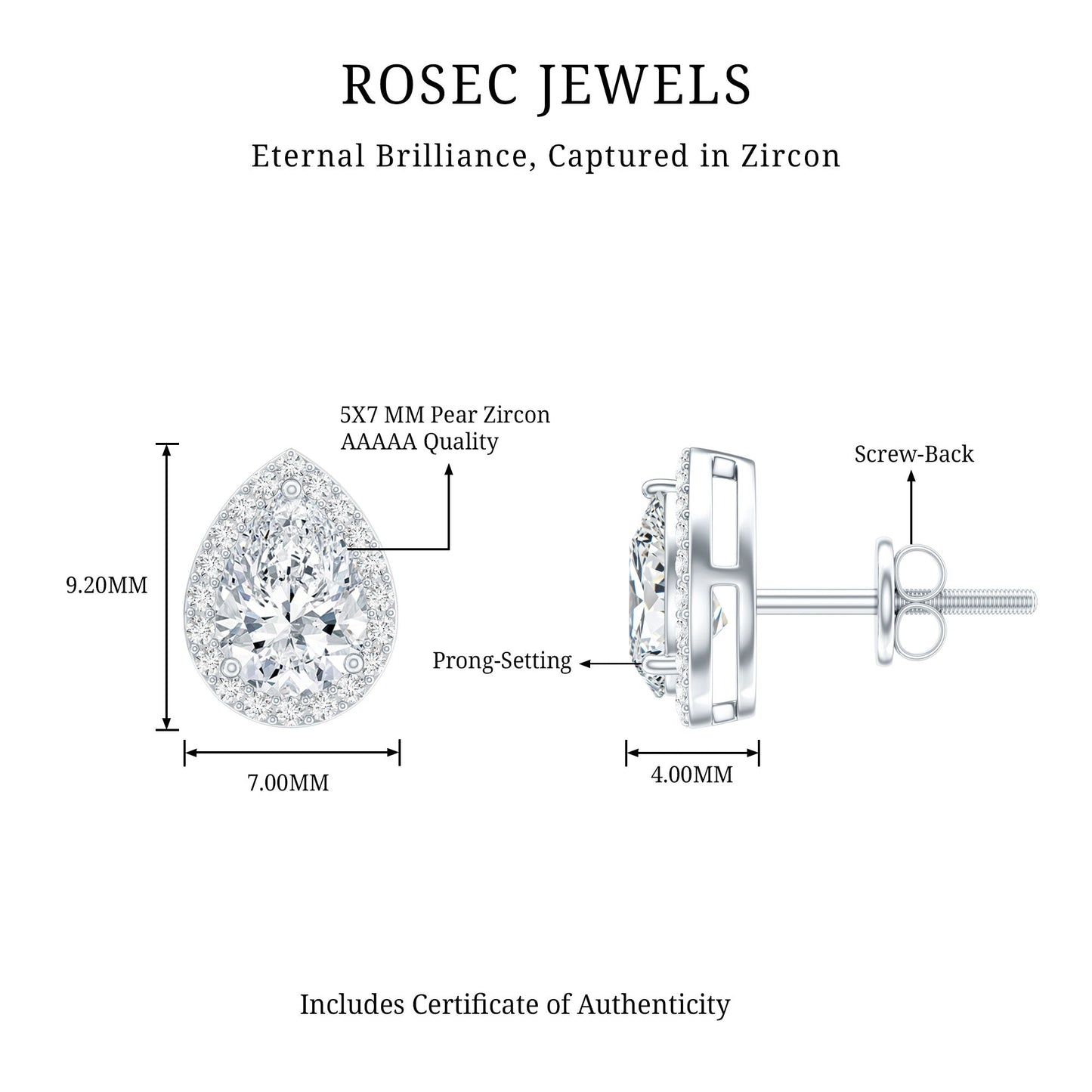 Certified 5X7 MM Cubic Zirconia Halo Stud Earrings