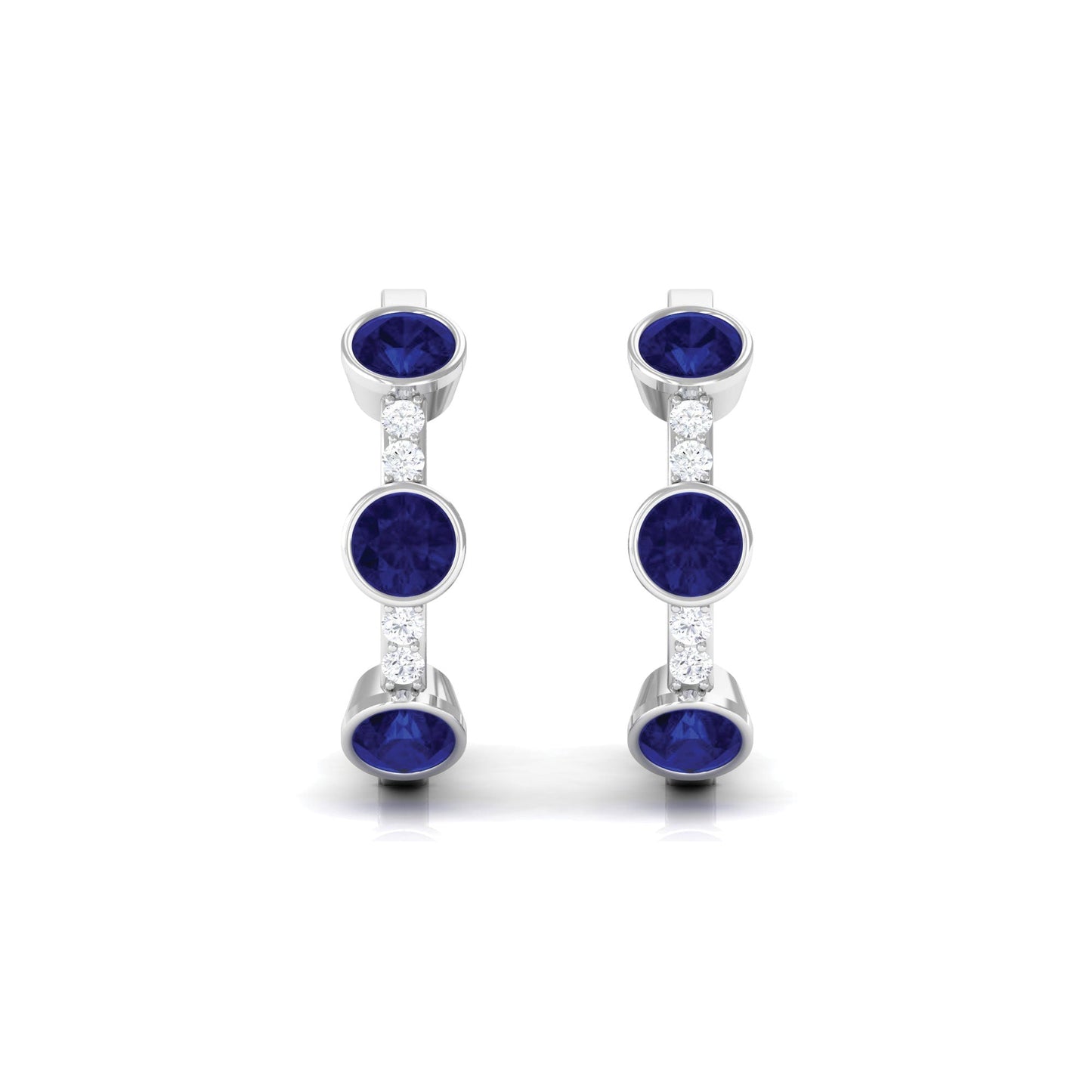 Natural Blue Sapphire Diamond Hinged Hoop Earrings