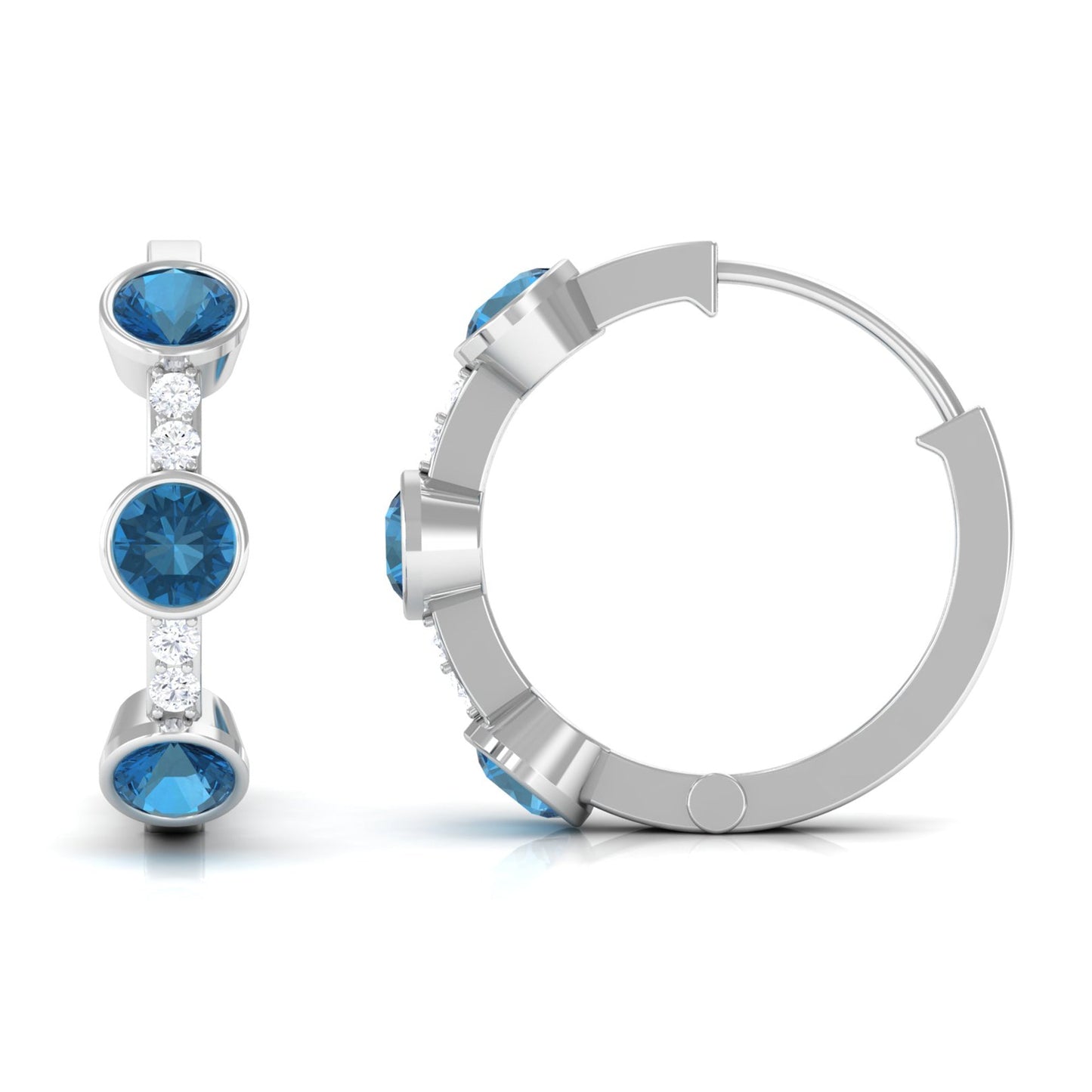 Certified London Blue Topaz and Diamond Hinged Hoop Earrings