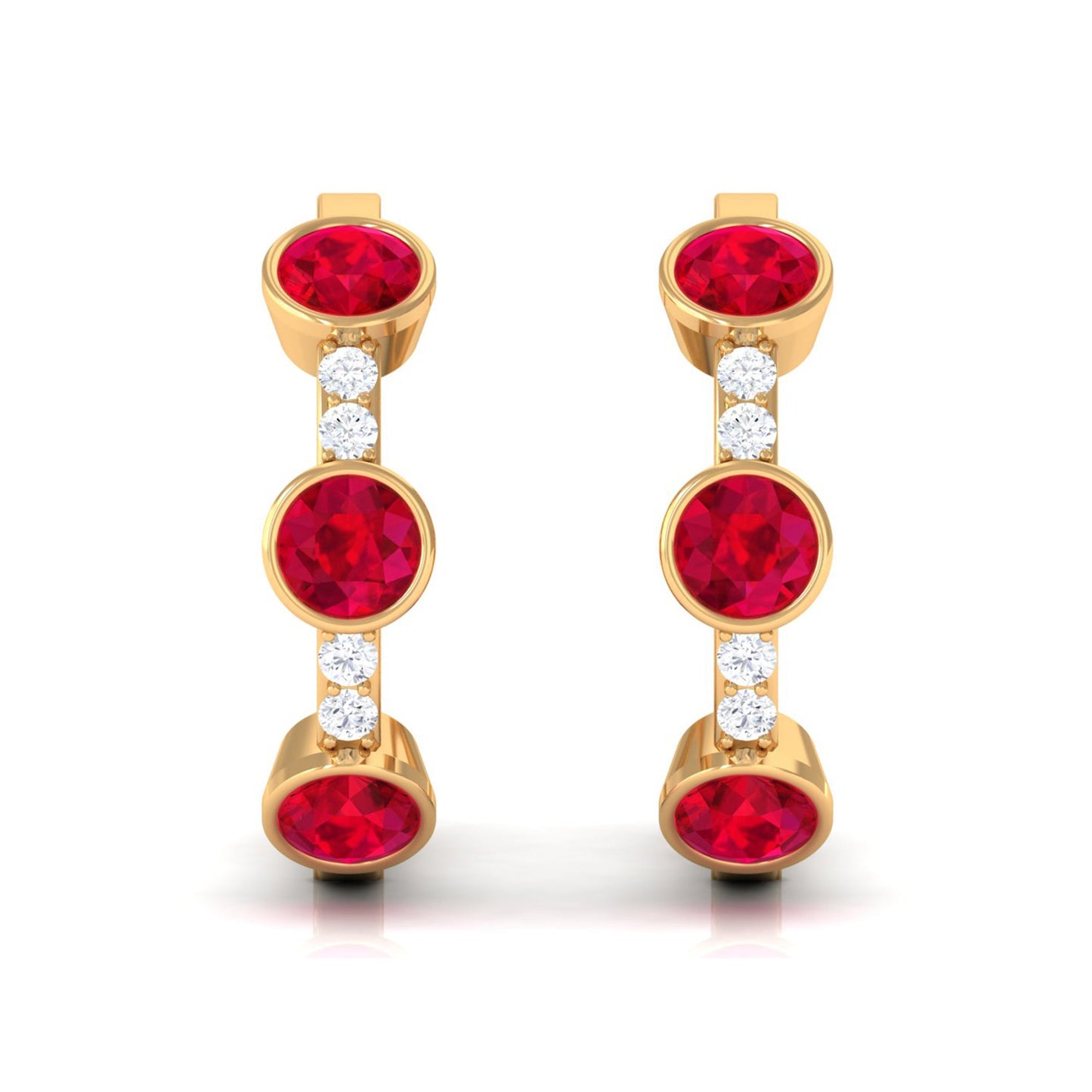 Lab Created Ruby and Diamond Hinged Hoop Earrings