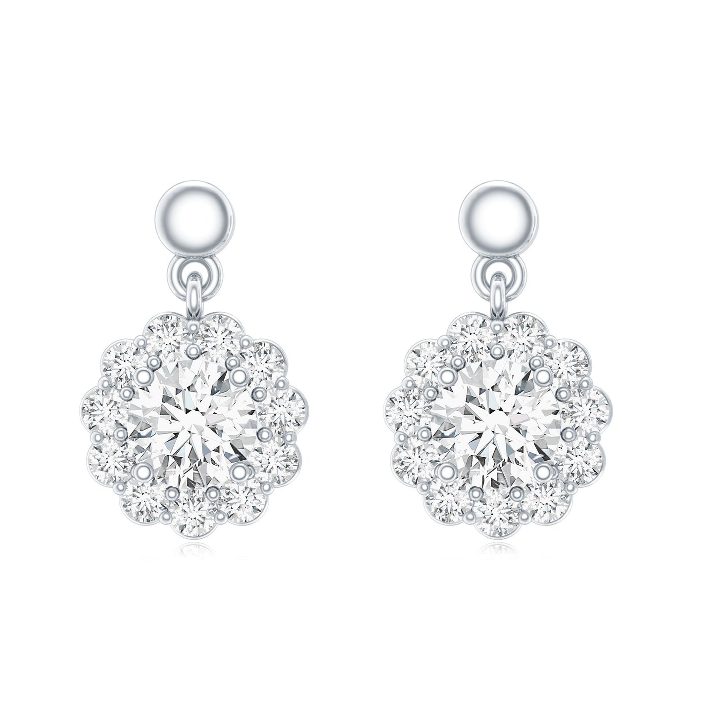 Certified Moissanite Flower Halo Drop Earrings