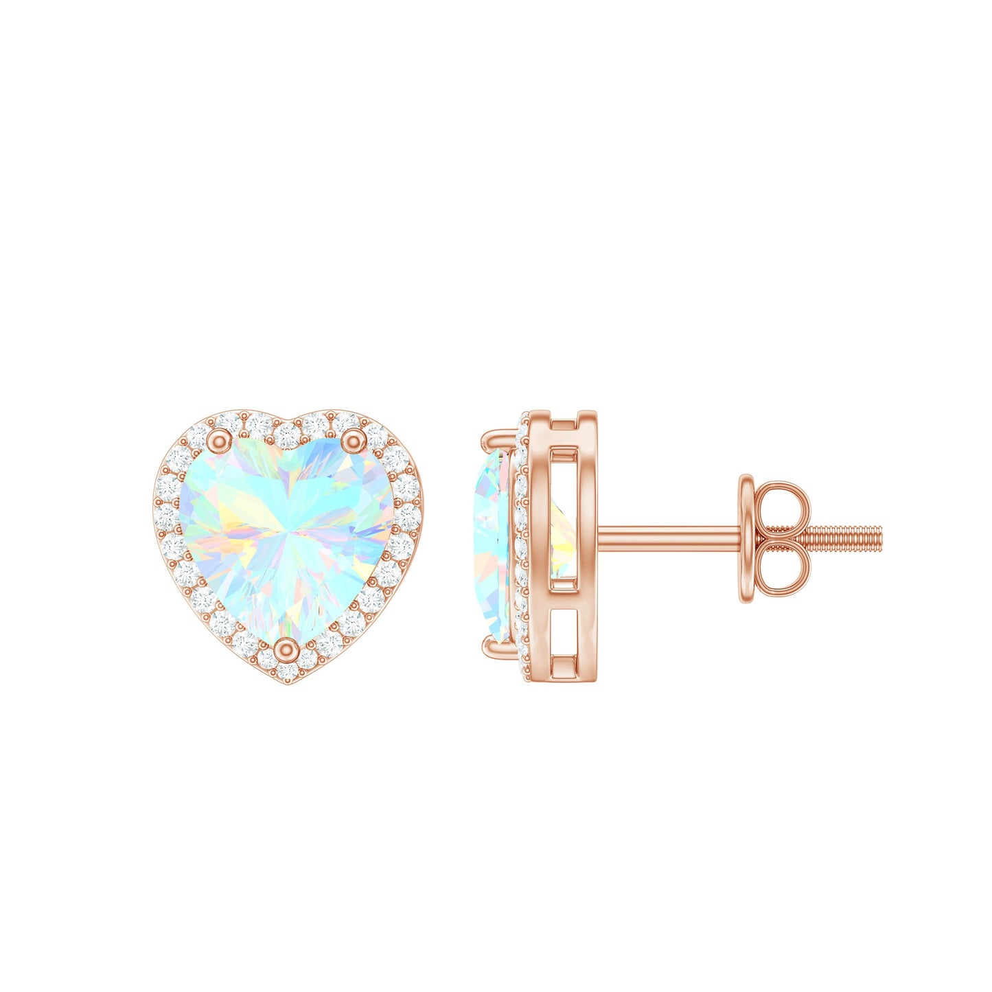 Natural Ethiopian Opal Heart Stud Earrings with Halo
