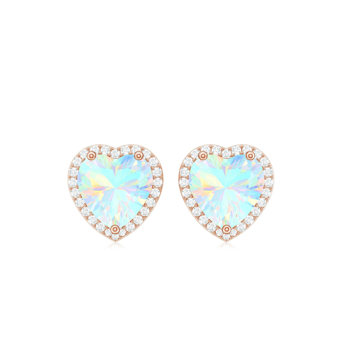 Natural Ethiopian Opal Heart Stud Earrings with Halo