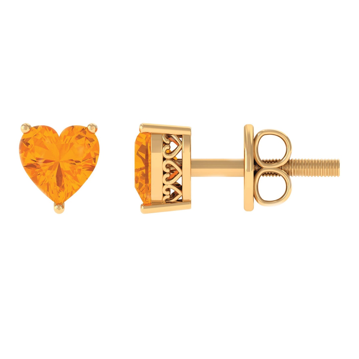 1.8 Carat Heart Shape Fire Opal Solitaire Stud Earrings