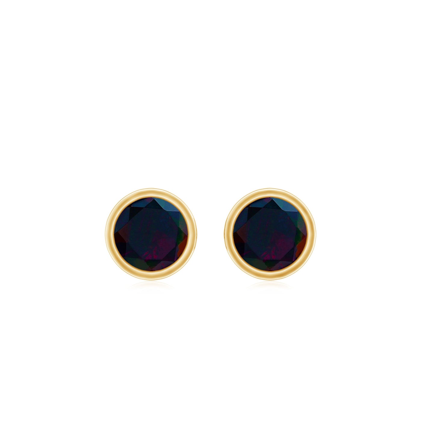 0.9 Carat Dainty Black Opal Solitaire Stud Earrings in Bezel Setting