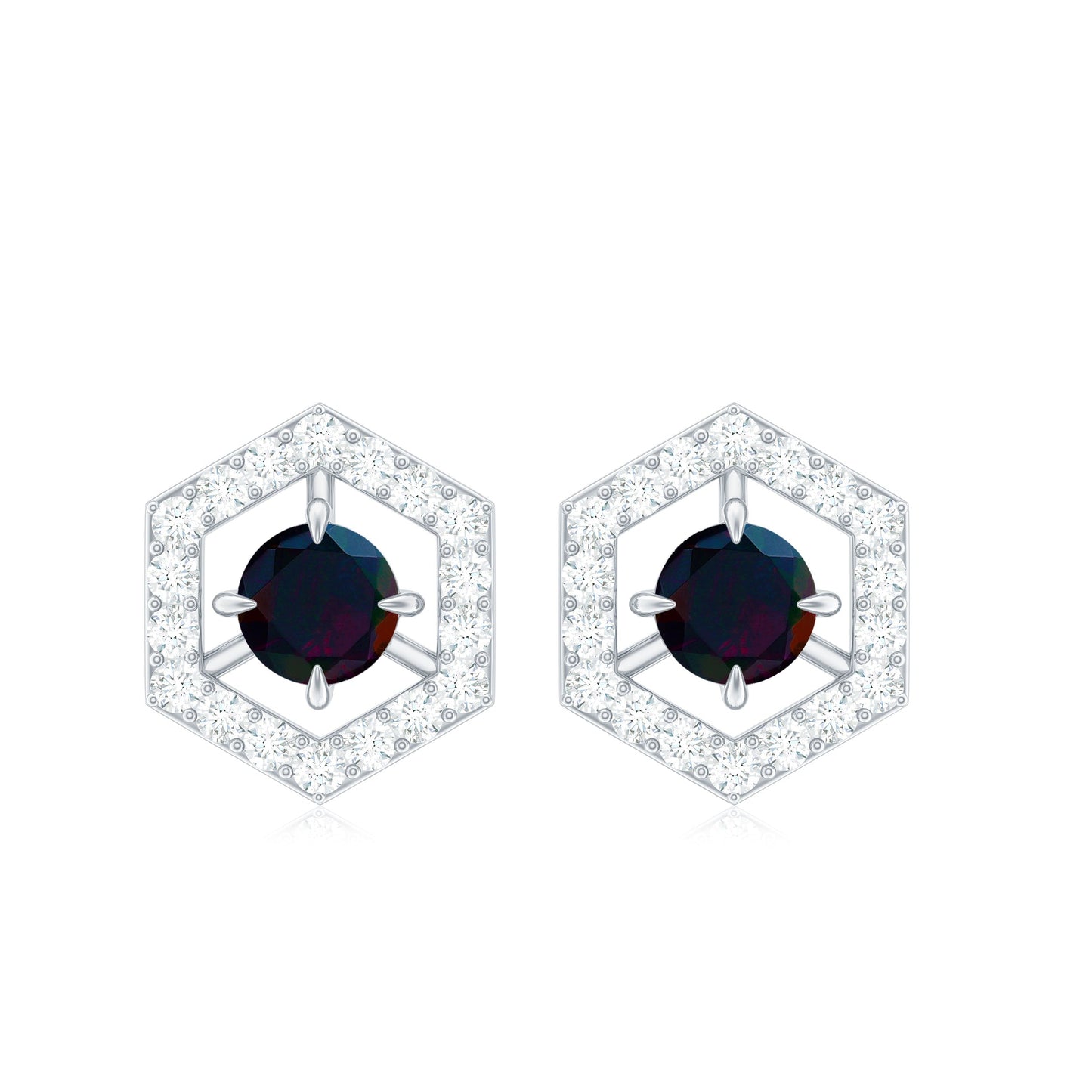0.9 Carat Black Opal and Diamond Geometric Stud Earrings
