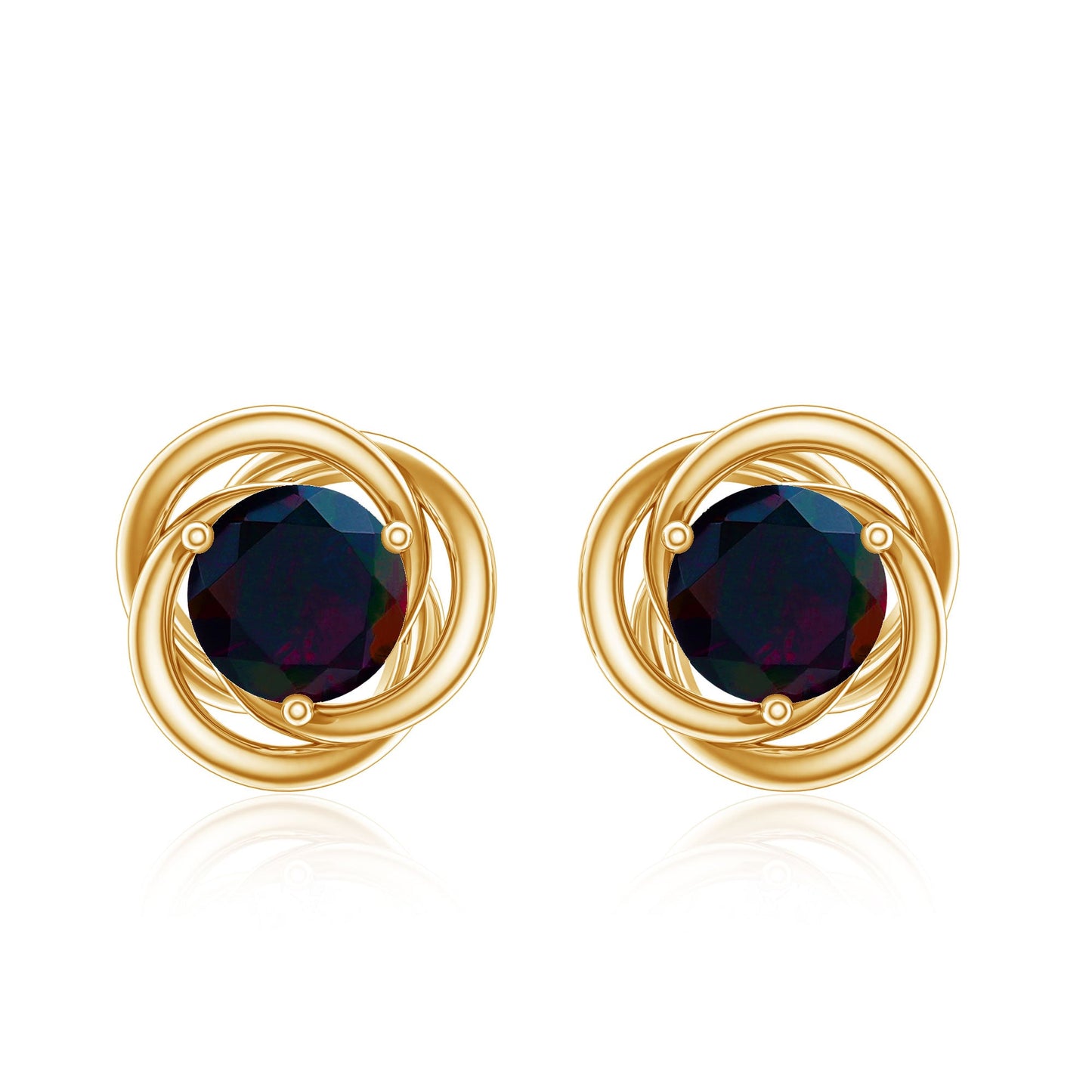 Natural Black Opal Solitaire Swirl Stud Earrings