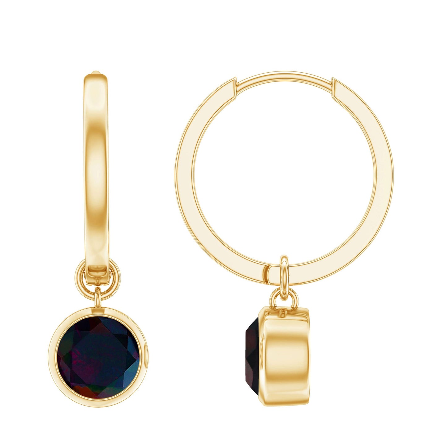 Natural Bezel Set Black Opal Dangle Hoop Earrings For Women