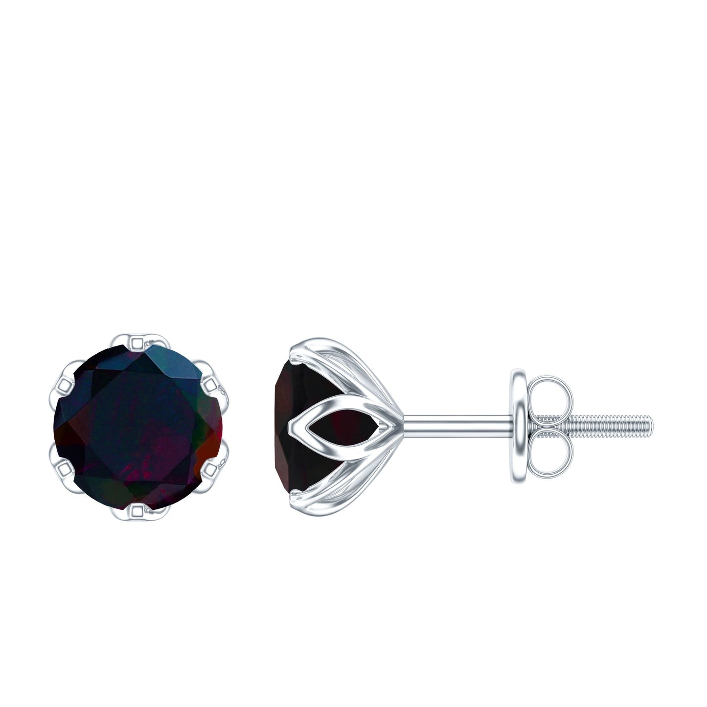1.6 Carat Round Shape Black Opal Solitaire Stud Earrings