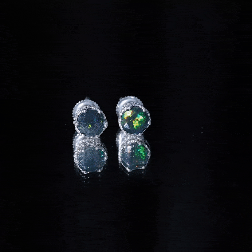 Natural 1.6 Carat Black Opal Crown Stud Earrings in Silver