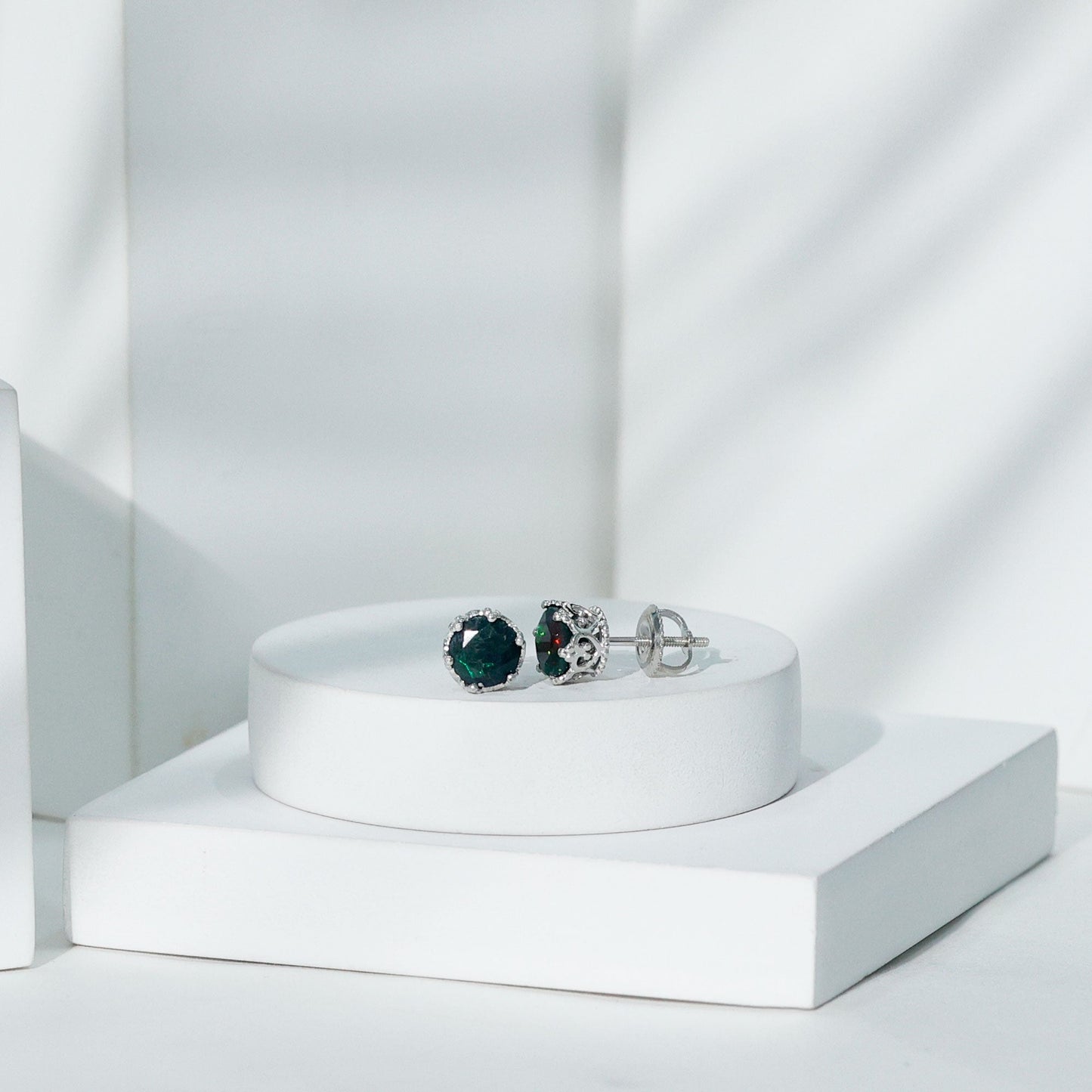 Natural 1.6 Carat Black Opal Crown Stud Earrings in Silver