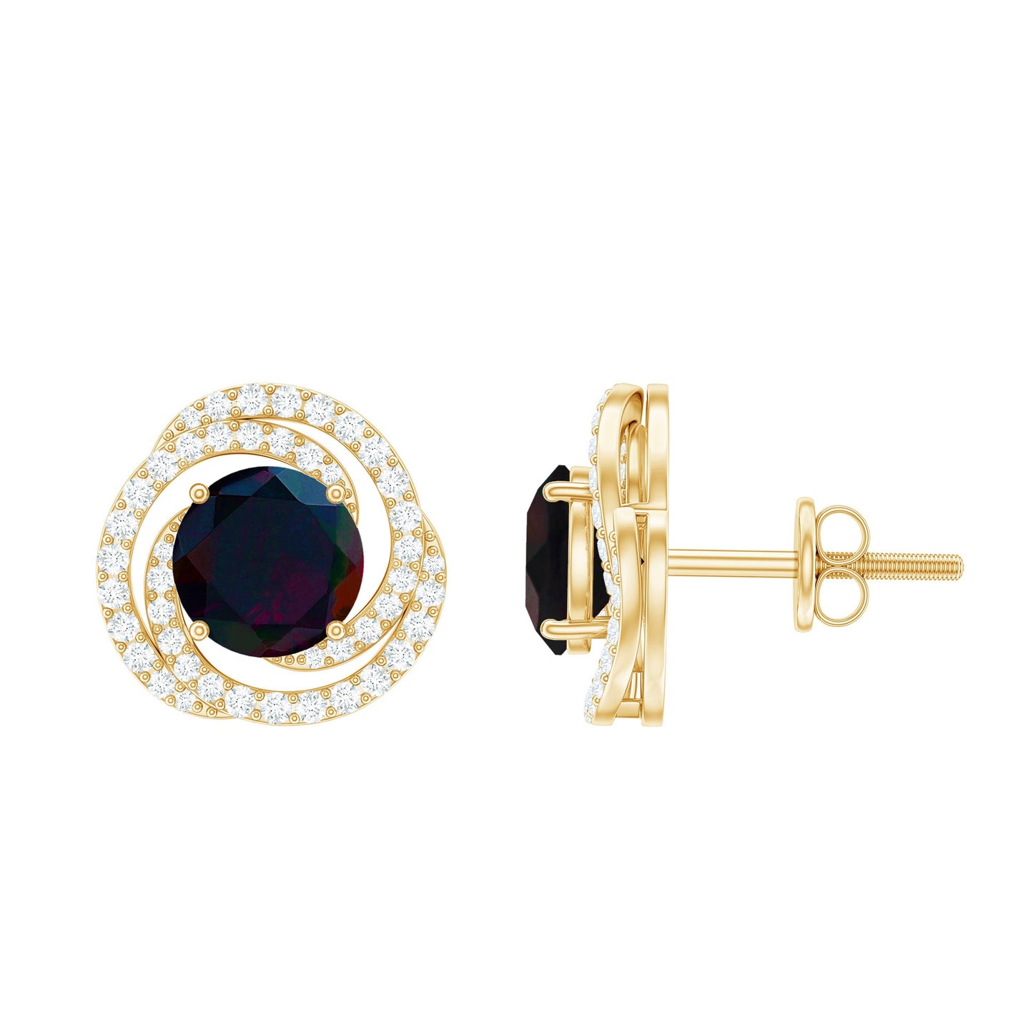 1.6 Carat Black Opal Swirl Stud Earrings with Certificate