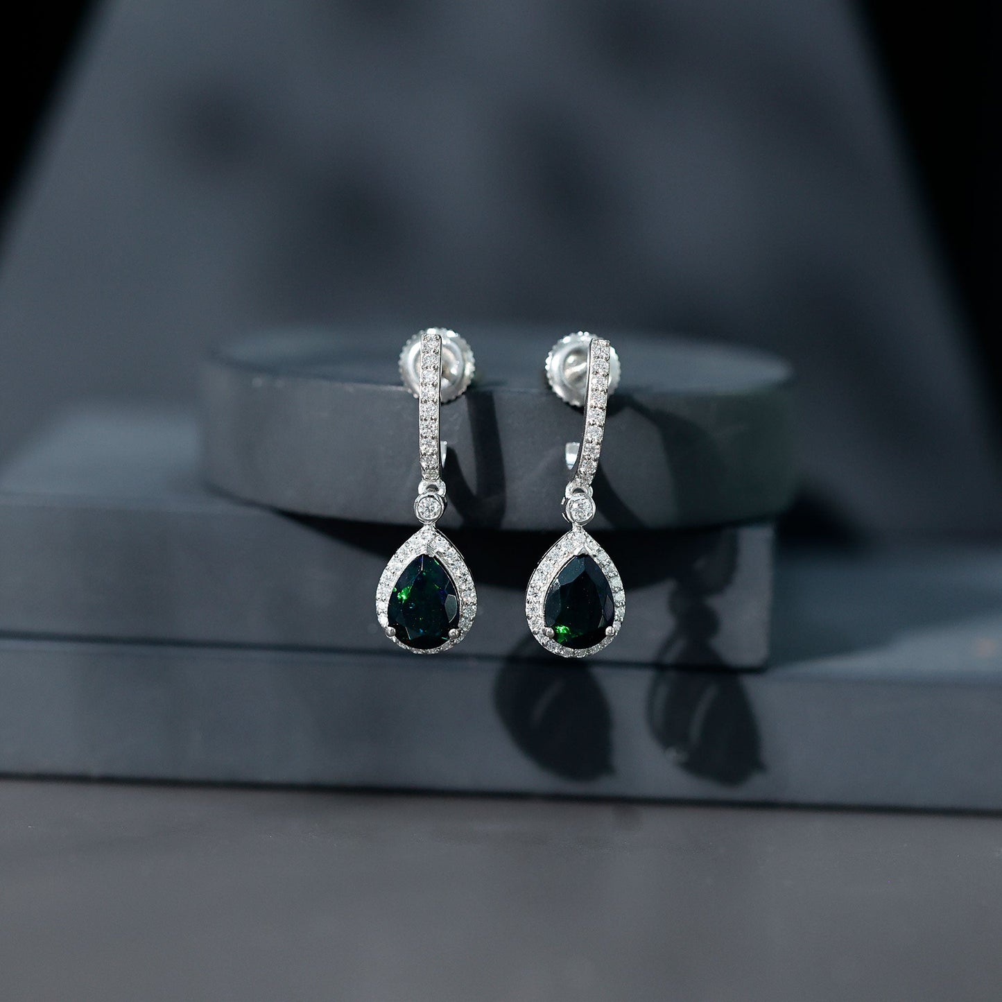 Natural 2 Carat Black Opal Teardrop Earrings with Moissanite