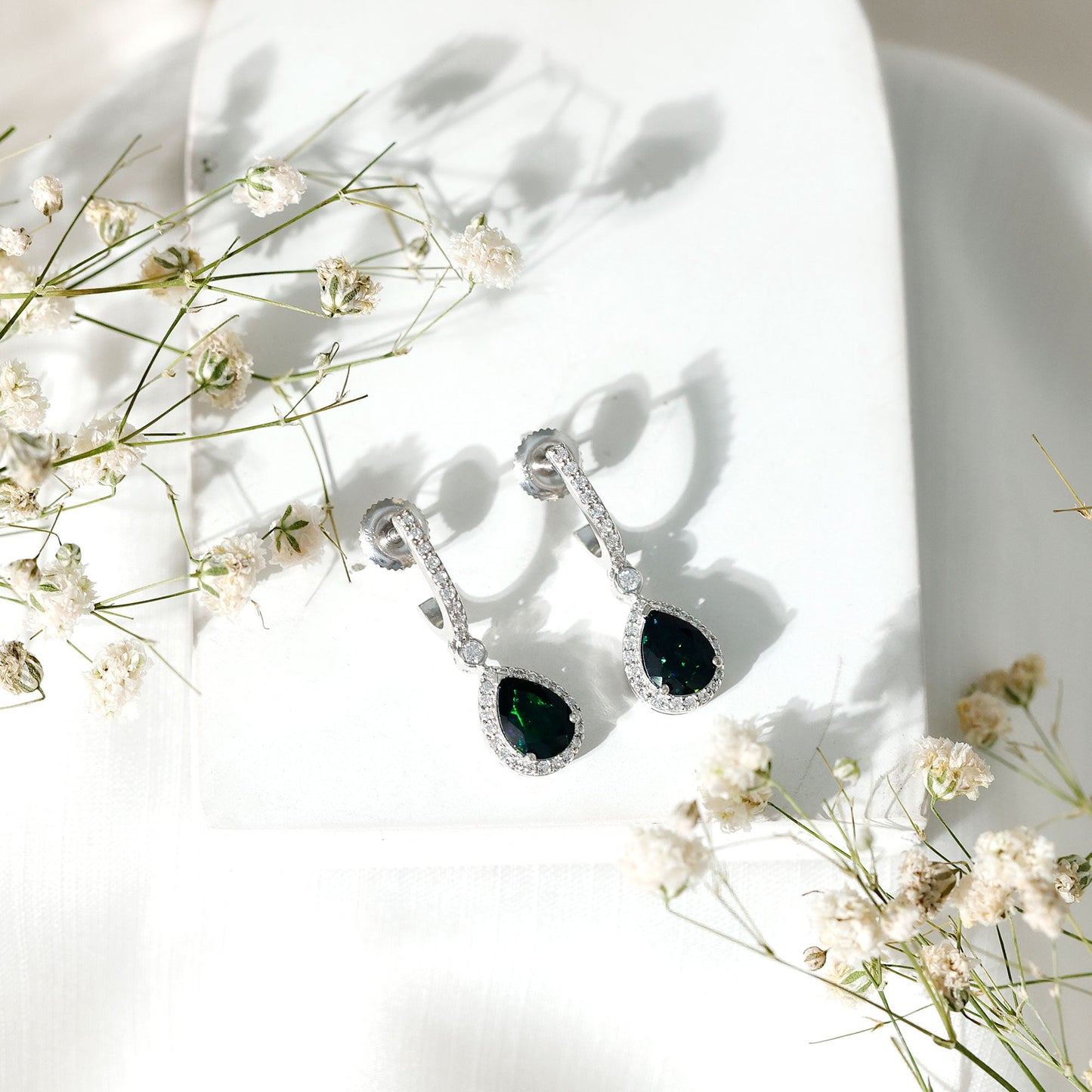 Classic Black Opal and Moissanite Hoop Drop Earrings