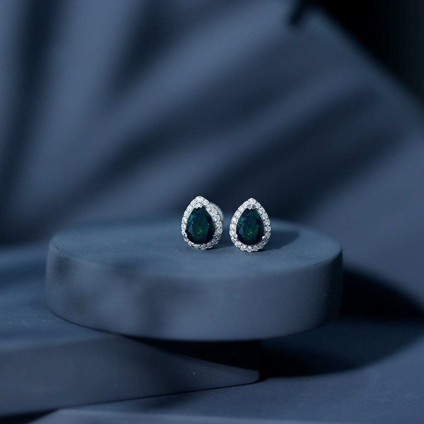 Classic Pear Cut Black Opal and Moissanite Halo Stud Earrings