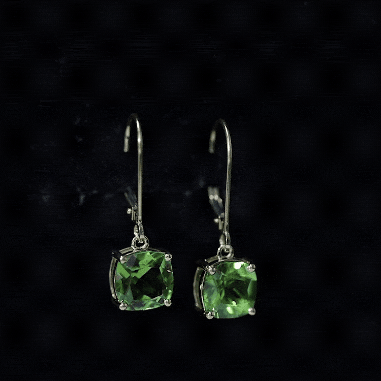 4.2 Carat Cushion Cut Peridot Solitaire Drop Earrings with Leverback