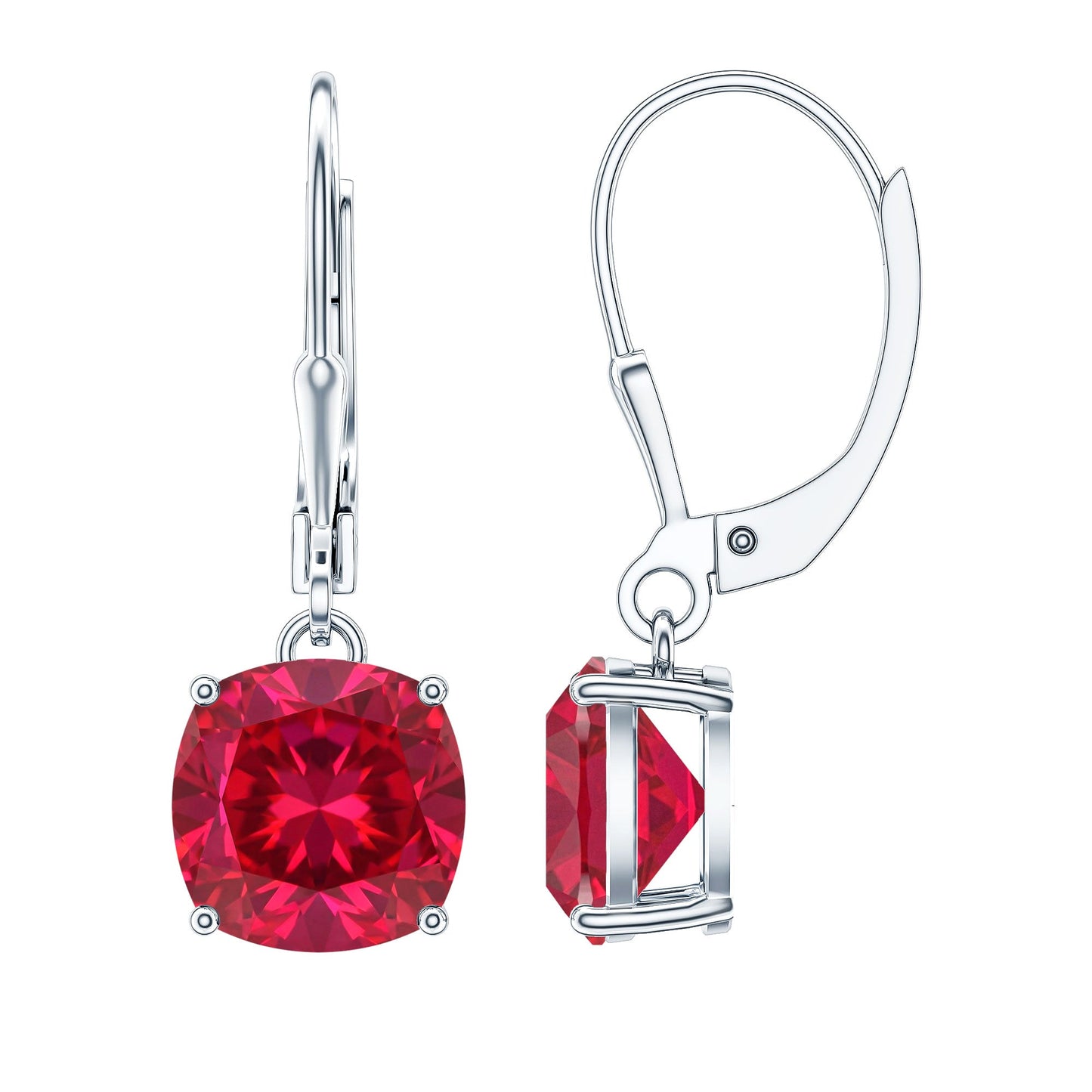 4 Carat Cushion Cut Lab Grown Ruby Hoop Earrings for Women