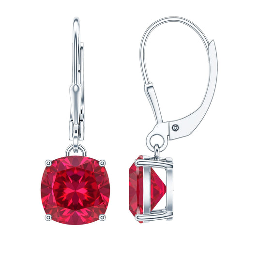 4 Carat Cushion Cut Lab Grown Ruby Hoop Earrings for Women