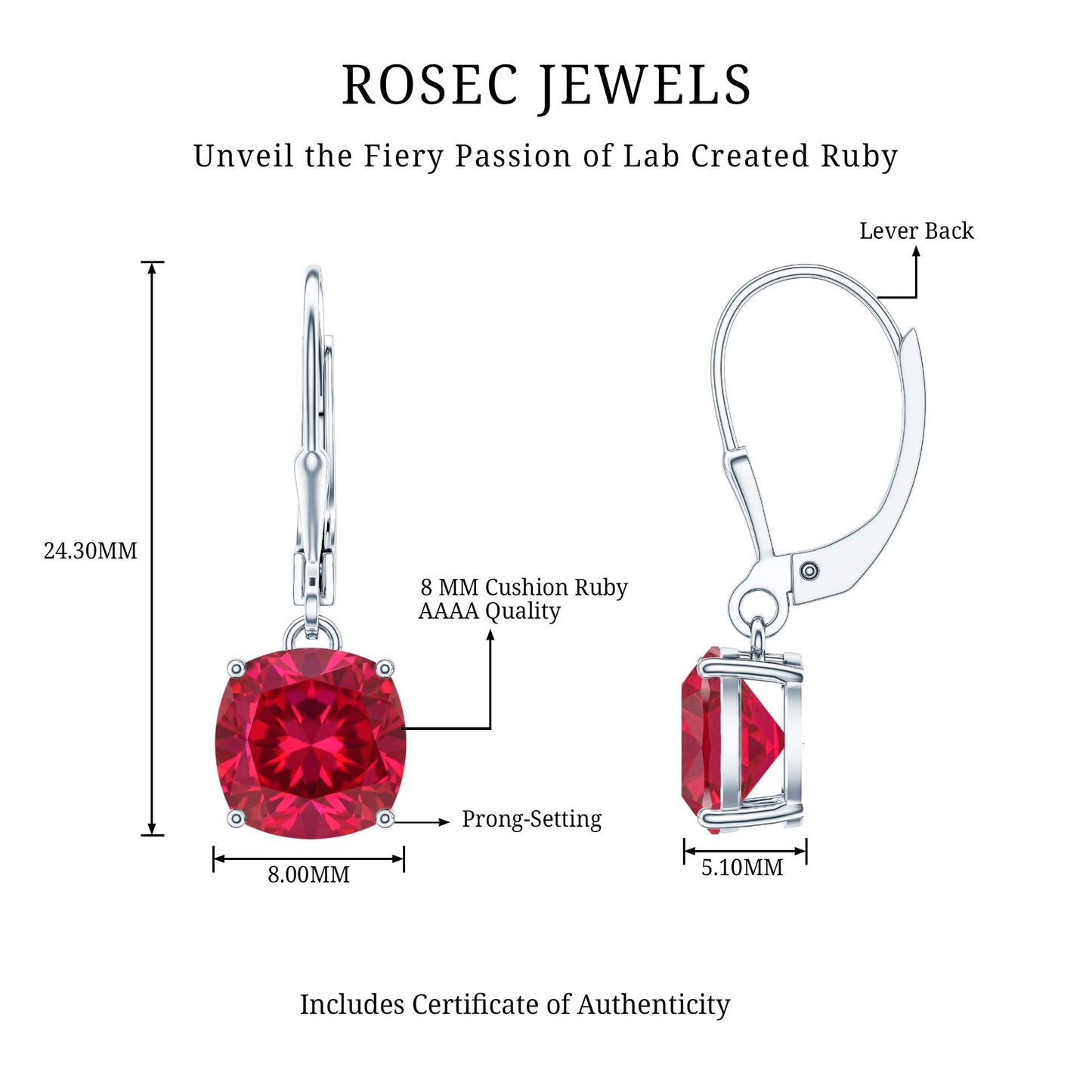 4 Carat Cushion Cut Lab Grown Ruby Hoop Earrings for Women