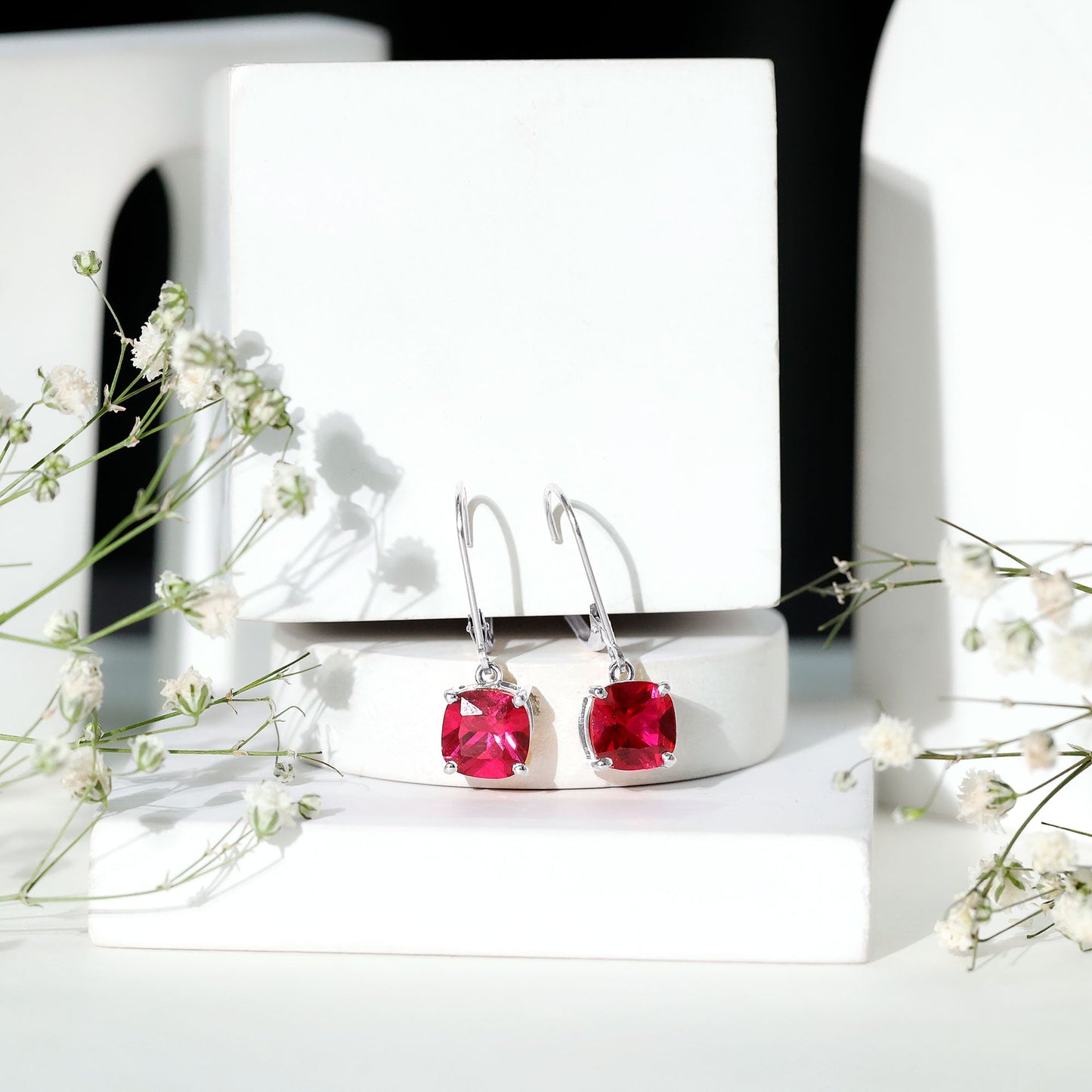 4 Carat Cushion Cut Lab Grown Ruby Hoop Earrings for Women