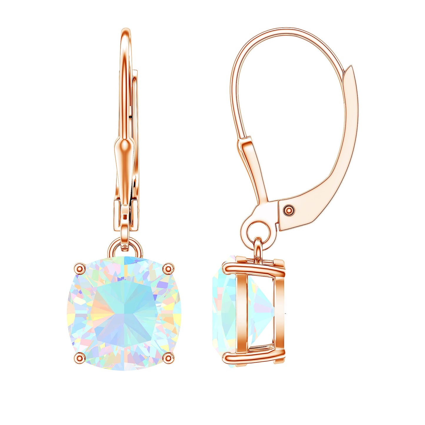 Cushion Cut Solitaire Ethiopian Opal Drop Earrings