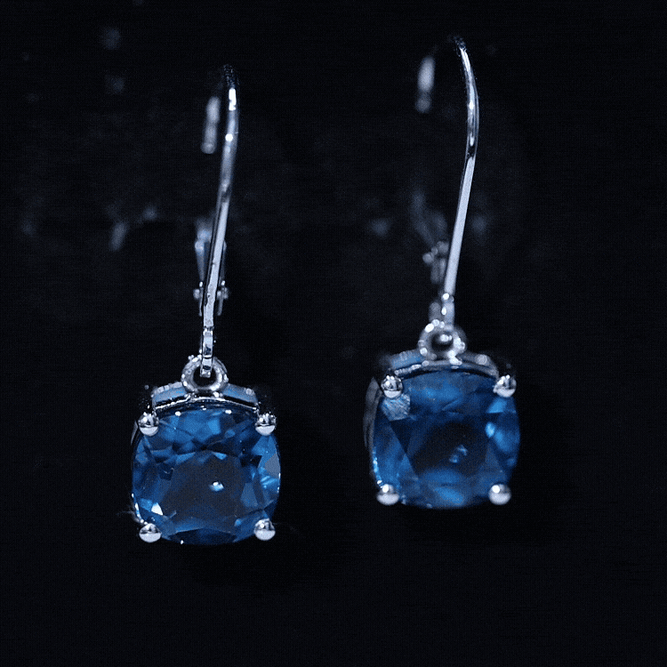 Cushion Cut London Blue Topaz Solitaire Drop Earrings