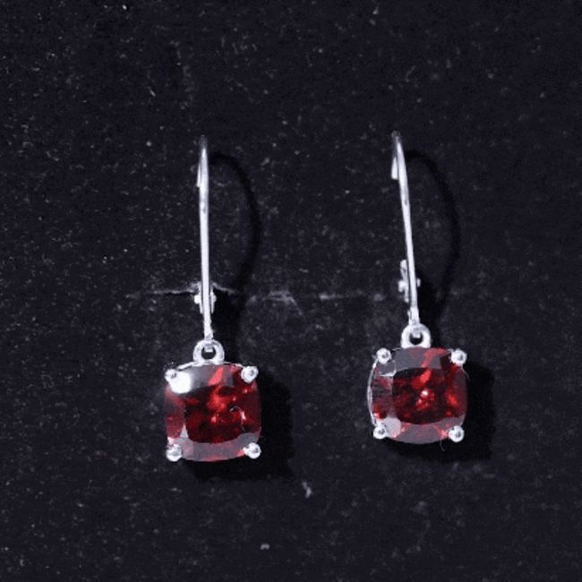 6.4 Carat Cushion Cut Garnet Solitaire Drop Earrings with Lever Back