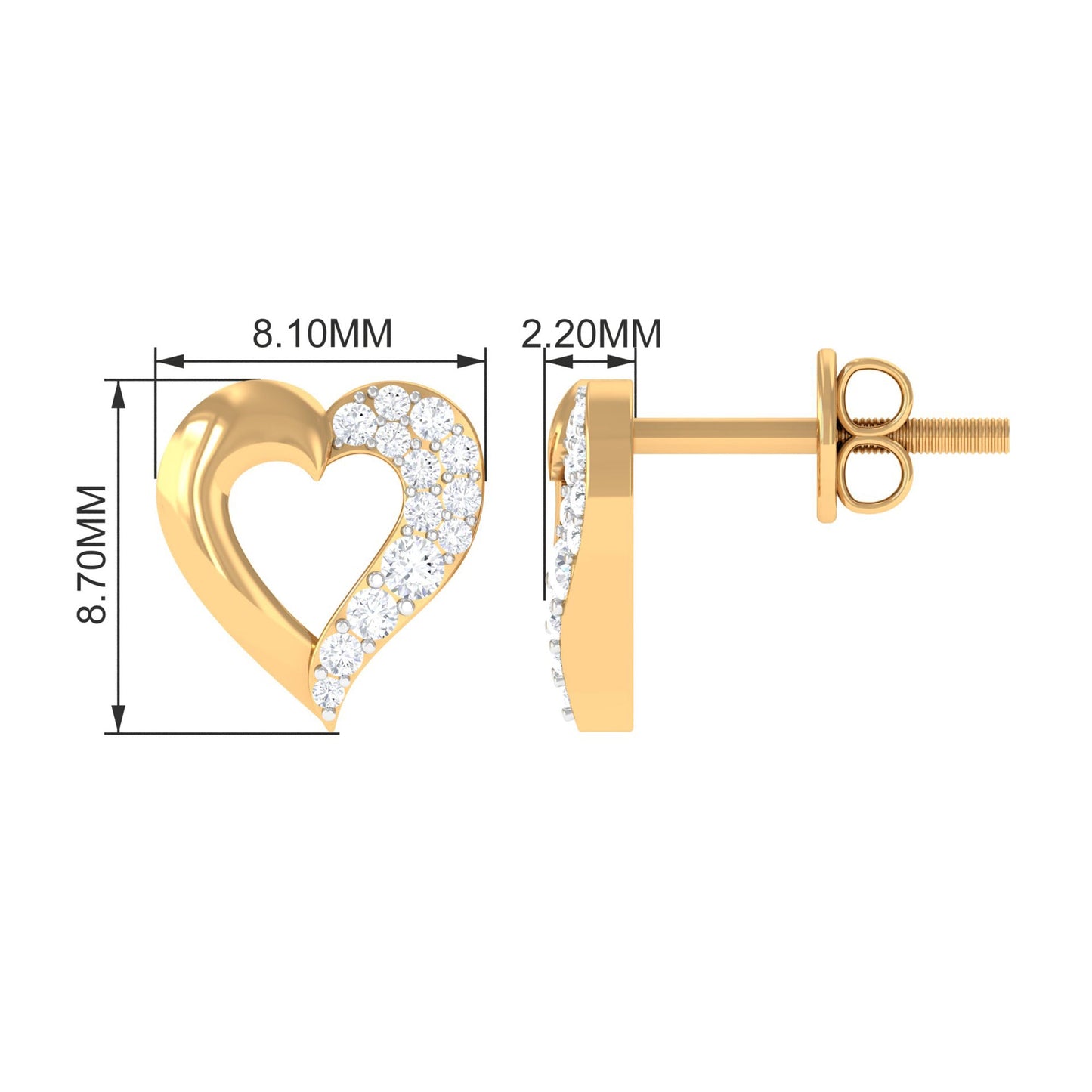 Certified Natural Diamond Heart Shaped Earrings with Screw Back