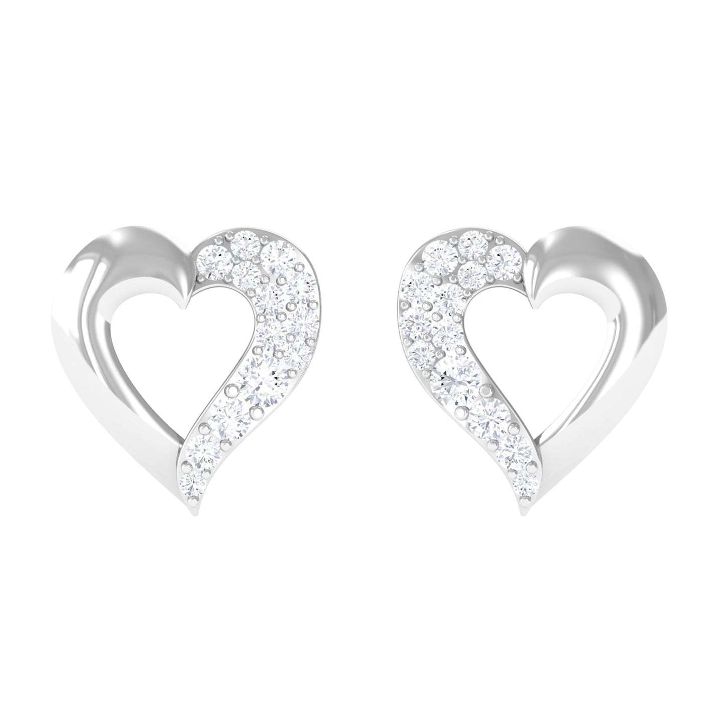 Certified Natural Diamond Heart Shaped Earrings with Screw Back