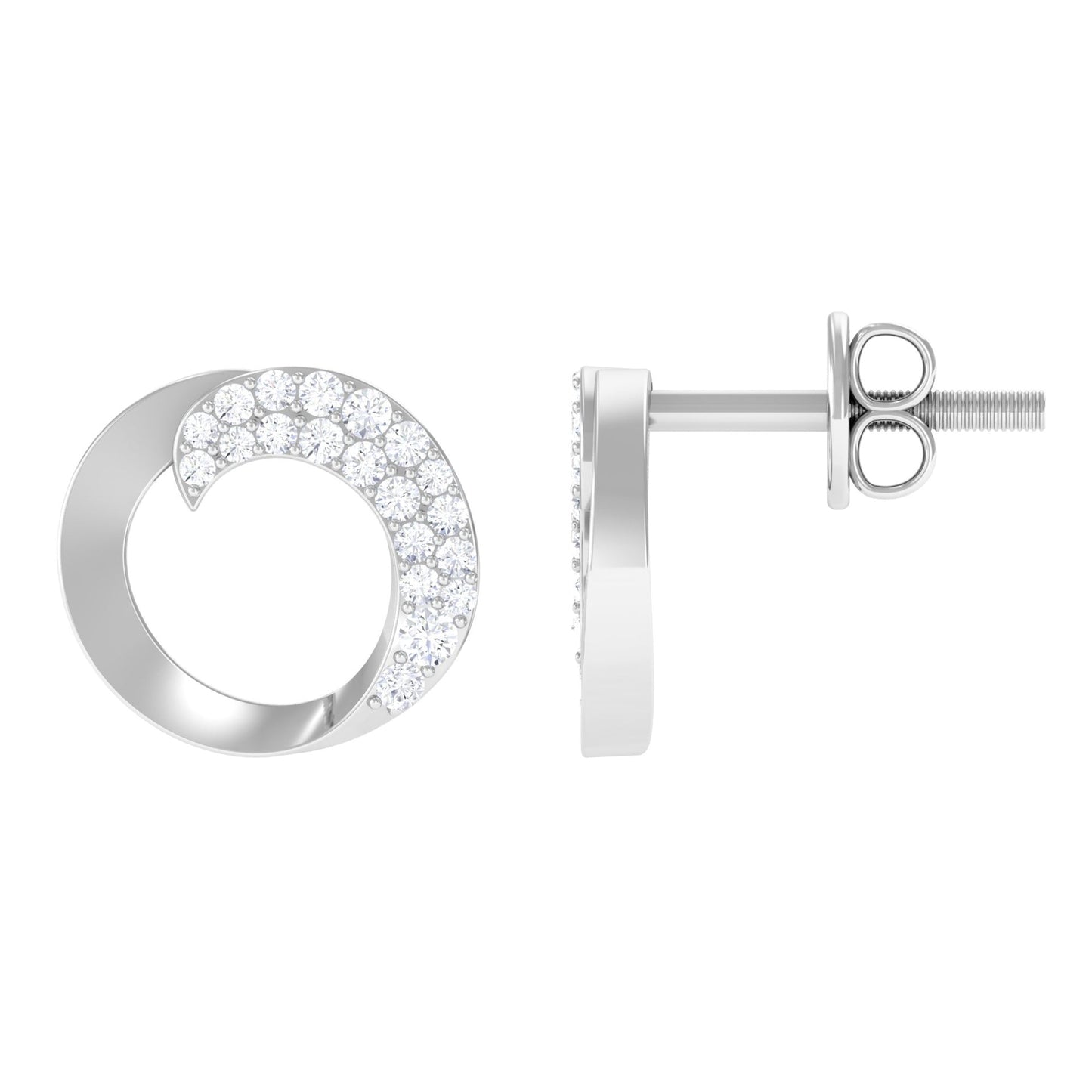Certified Natural Diamond Circle Earrings with Screw Back