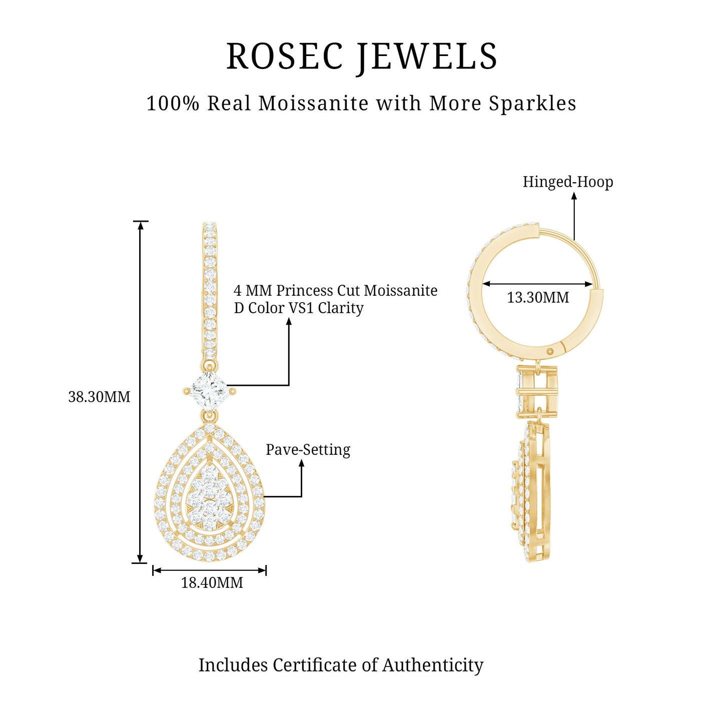 Certified Moissanite Teardrop Hoop Earrings for Women