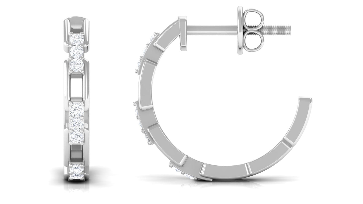 Natural Diamond Half Hoop Earrings with Screw Back