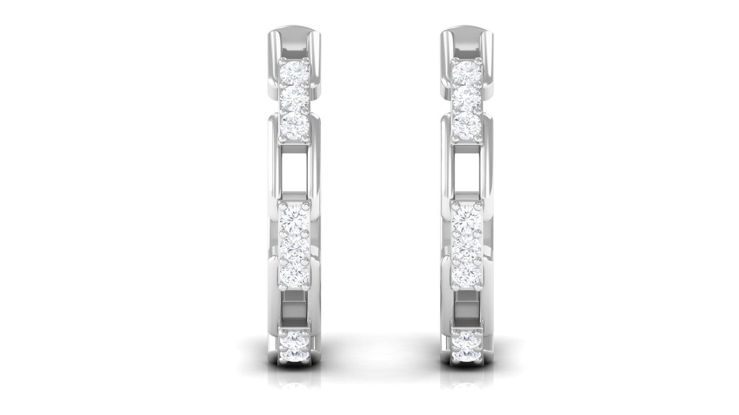 Natural Diamond Half Hoop Earrings with Screw Back