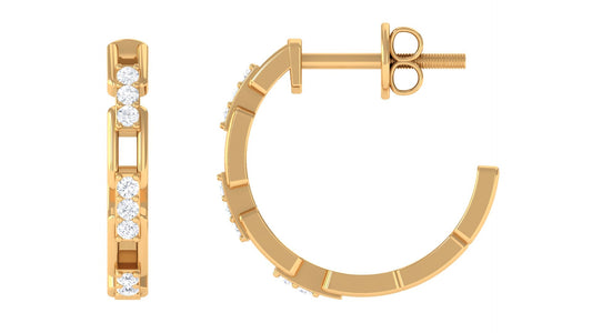 Natural Diamond Half Hoop Earrings with Screw Back