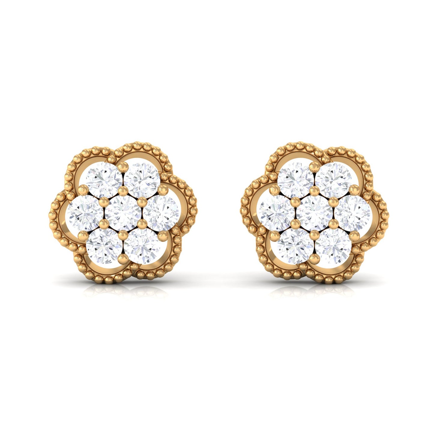 Genuine Diamond Flower Stud Earrings with Screw Back
