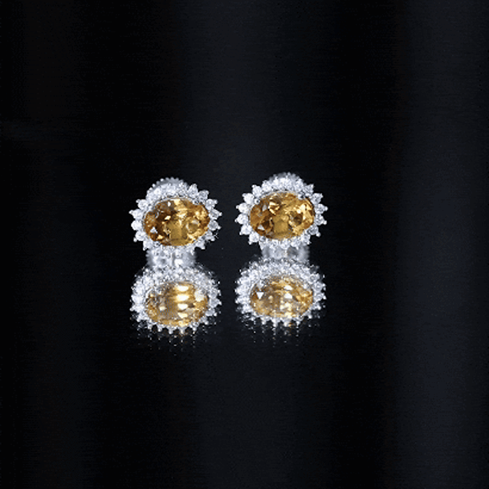 Oval Shaped 2.2 Carat Citrine Stud Earrings with Halo
