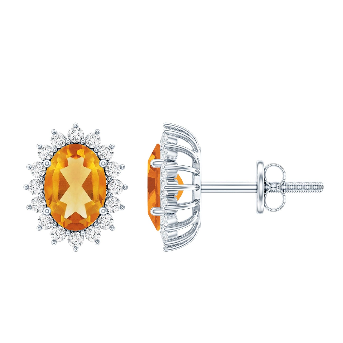 Oval Shaped 2.2 Carat Citrine Stud Earrings with Halo