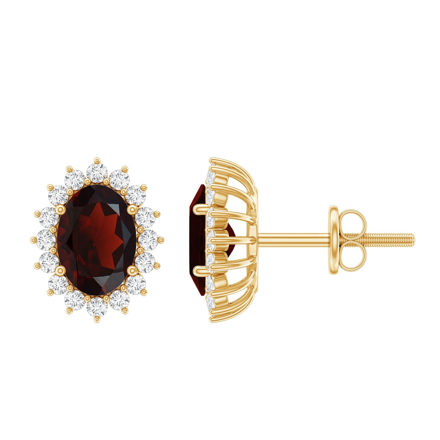 3 Carat Garnet Oval Stud Earrings with Moissanite Halo