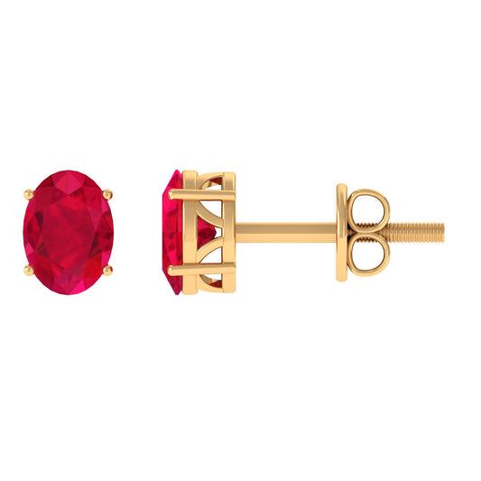 3 Carat Solitaire Stud Earrings with Oval Shaped Created Ruby