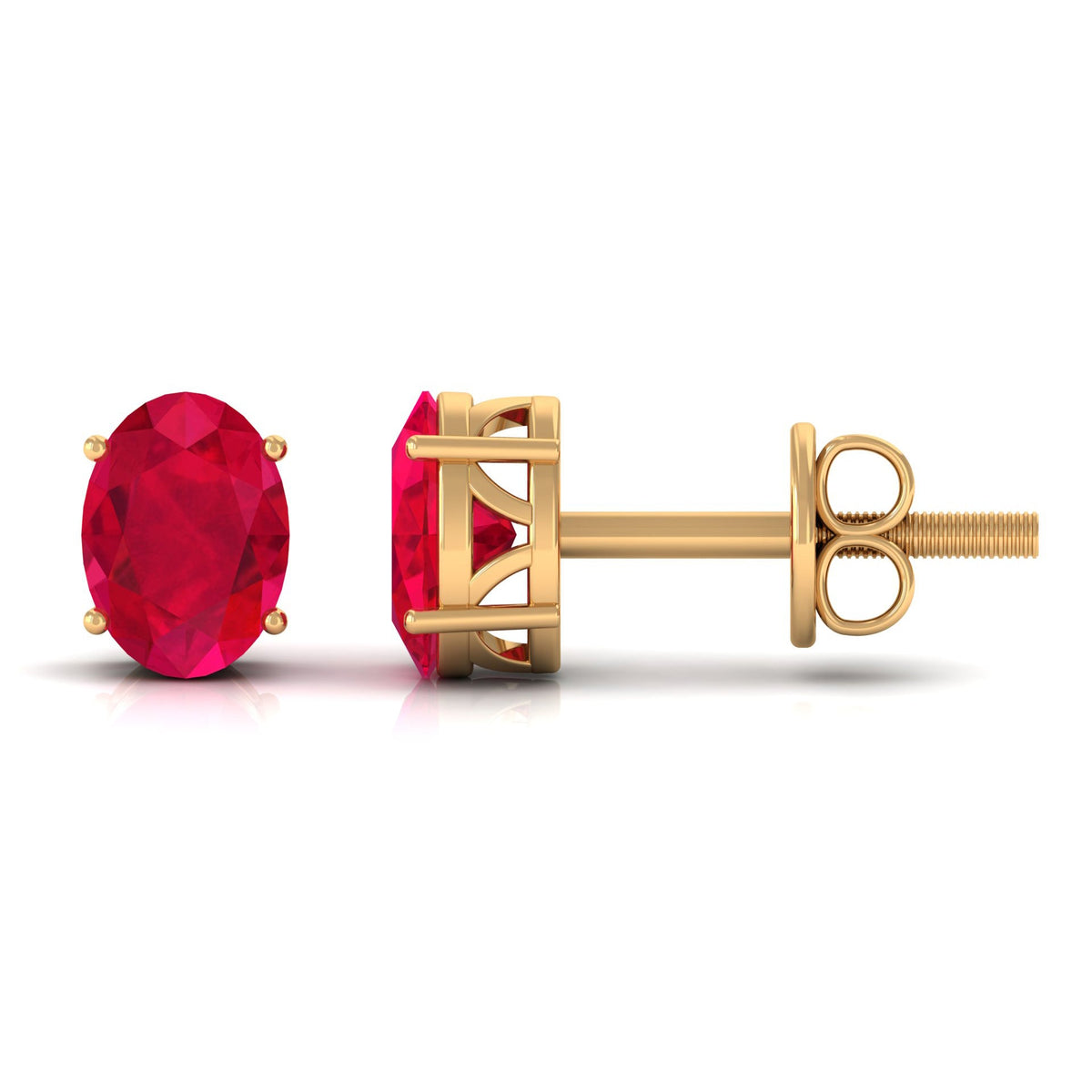 3 Carat Solitaire Stud Earrings with Oval Shaped Created Ruby