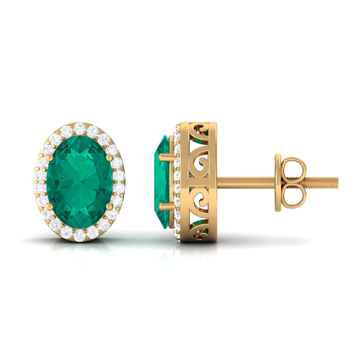 1.4 Carat Classic Emerald and Diamond Halo Stud Earrings