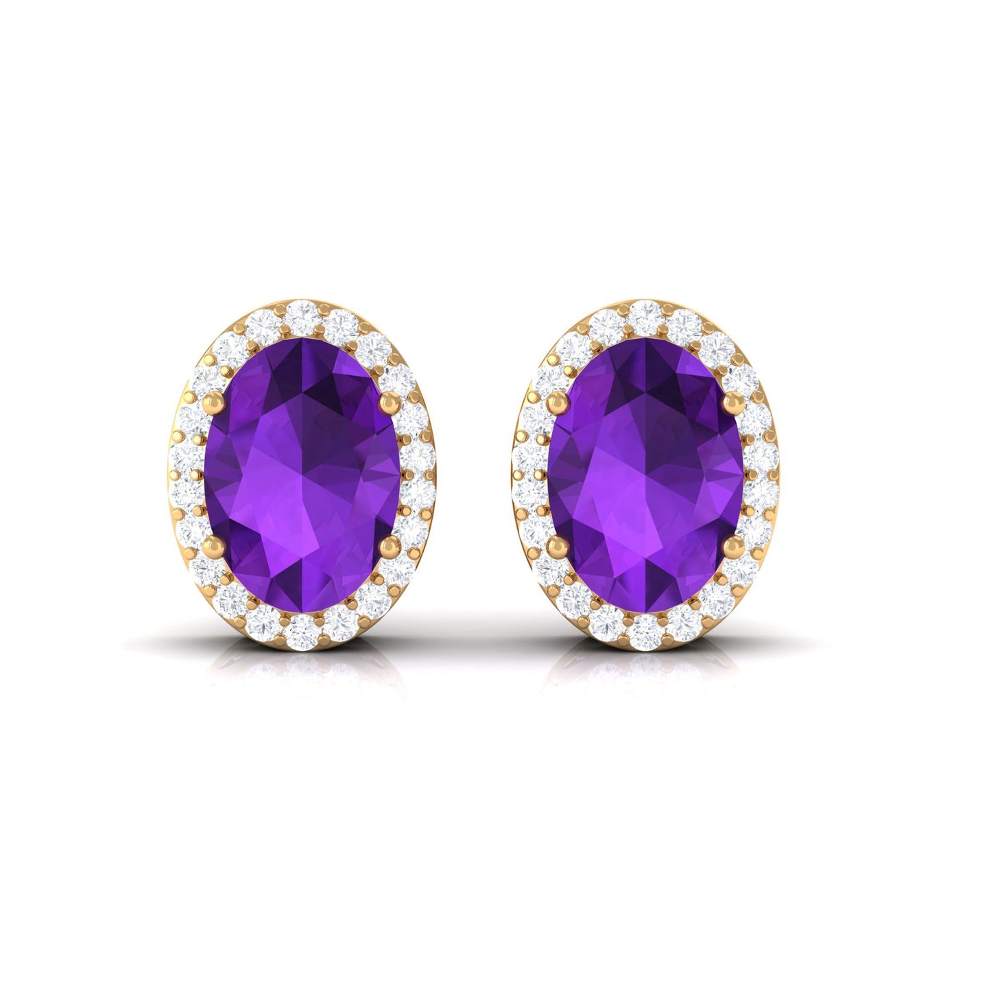Certified Natural Amethyst Stud Earrings with Diamond Halo