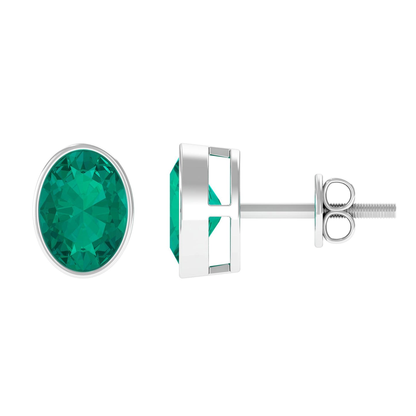 1.4 Carat Bezel Set Oval Cut Emerald Solitaire Stud Earrings