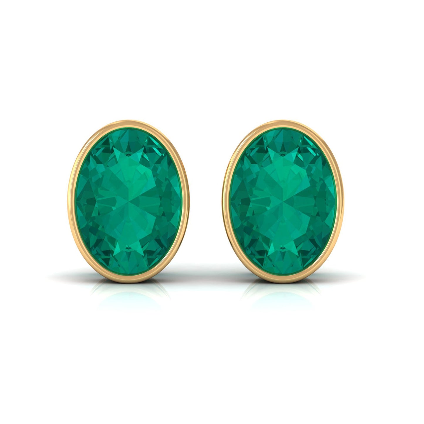 1.4 Carat Bezel Set Oval Cut Emerald Solitaire Stud Earrings