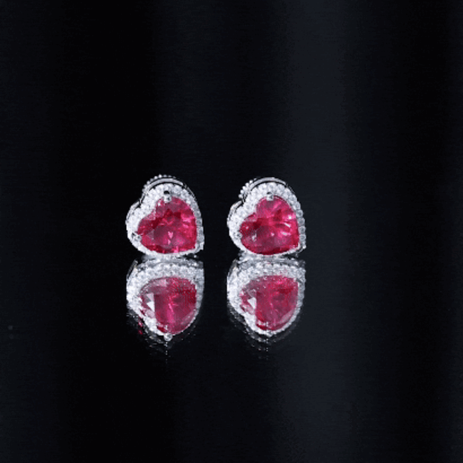 4 Carat Lab Grown Ruby Heart Stud Earrings with Moissanite Halo