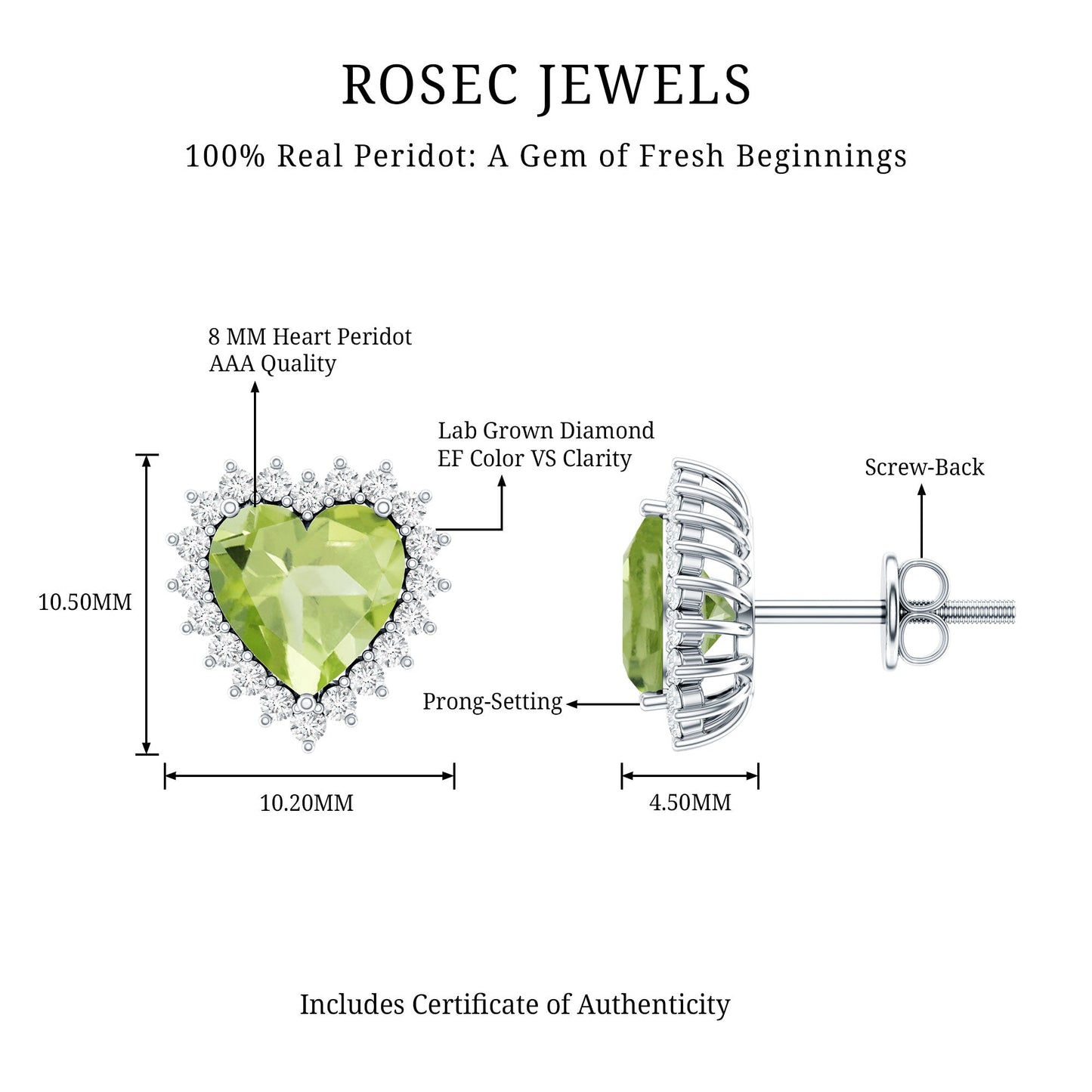 4.2 Carat Peridot Heart Stud Earrings with Diamond Halo