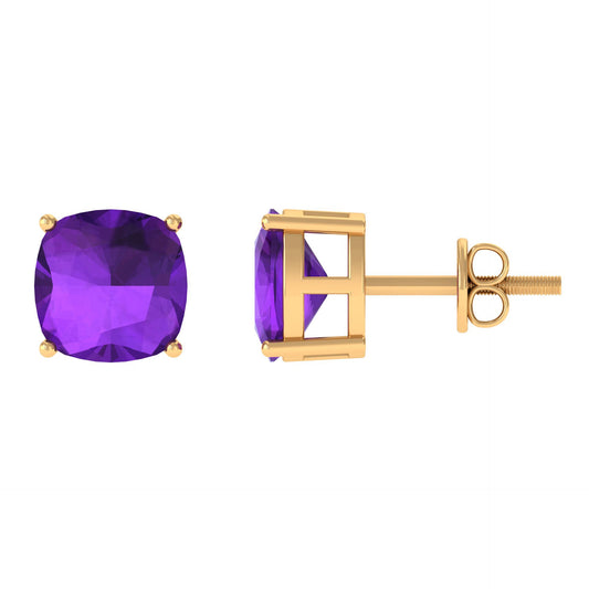 4.2 Carat Cushion Cut Amethyst Solitaire Stud Earring