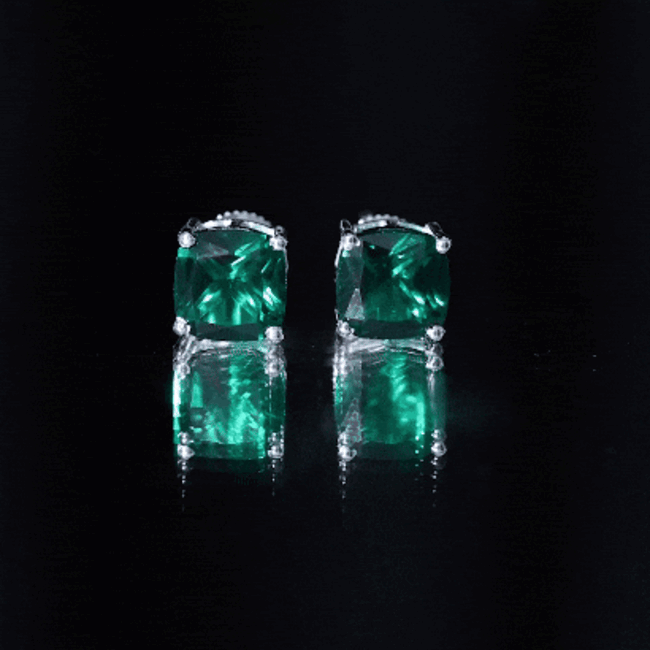 4.2 Carat Cushion Cut Created Emerald Solitaire Stud Earring